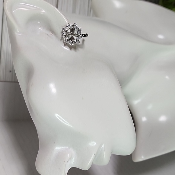 White Gold Virgin Mary with Baguette CZ Small Hoop Earrings - Picture 3 of 11